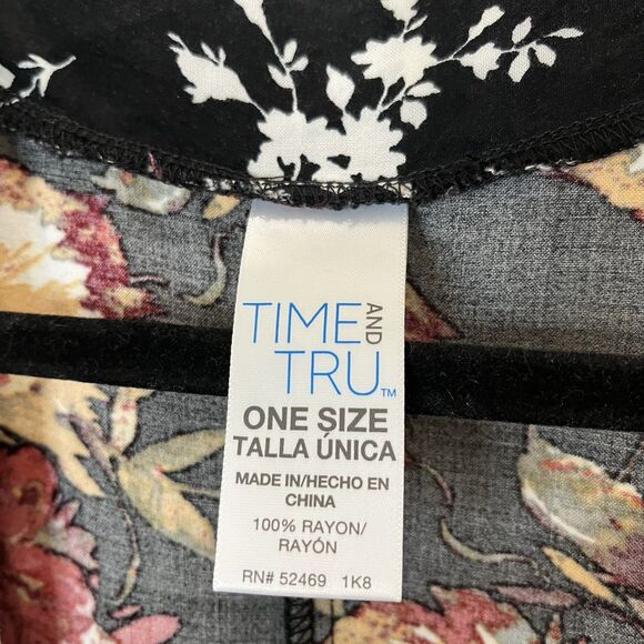 Time and Tru Black Red Gold Floral Open Front Kimono Top Womens One Size - Picture 5 of 9